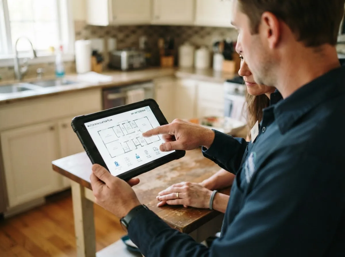 Water damage restoration technician inspecting a home in Millcreek, UT